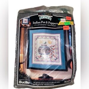 Vintage Bucilla Colorpoint Paint Stitching Indian Pot & Pepper